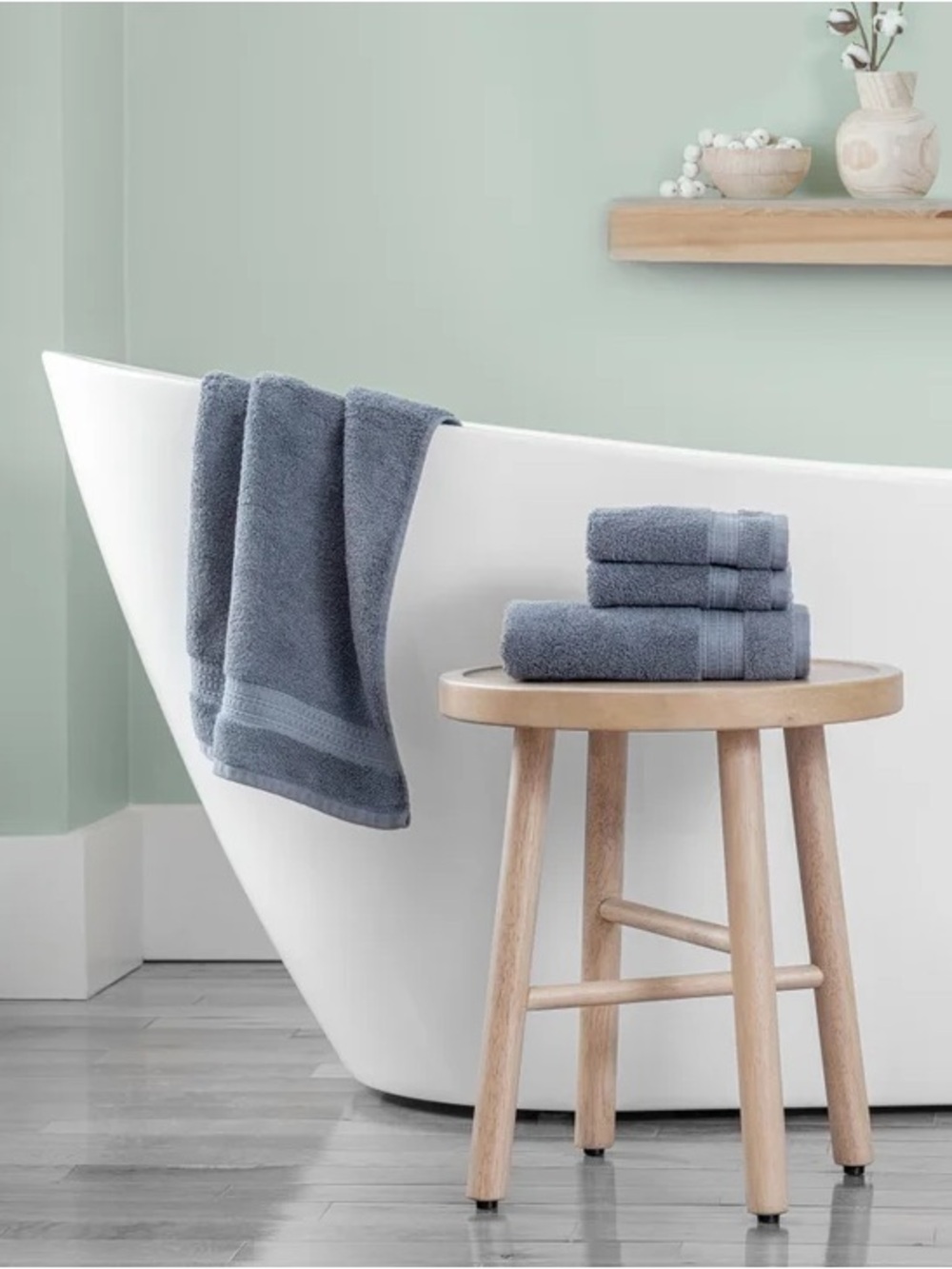 Purely Indulgent Plush Slate Blue Bath Towel Set - Soft Cotton